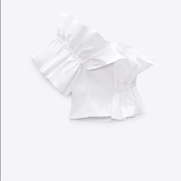 NWT Zara Blogger Fav Asymmetrical One Shoulder Poplin Ruffle Top White - Picture 8 of 16